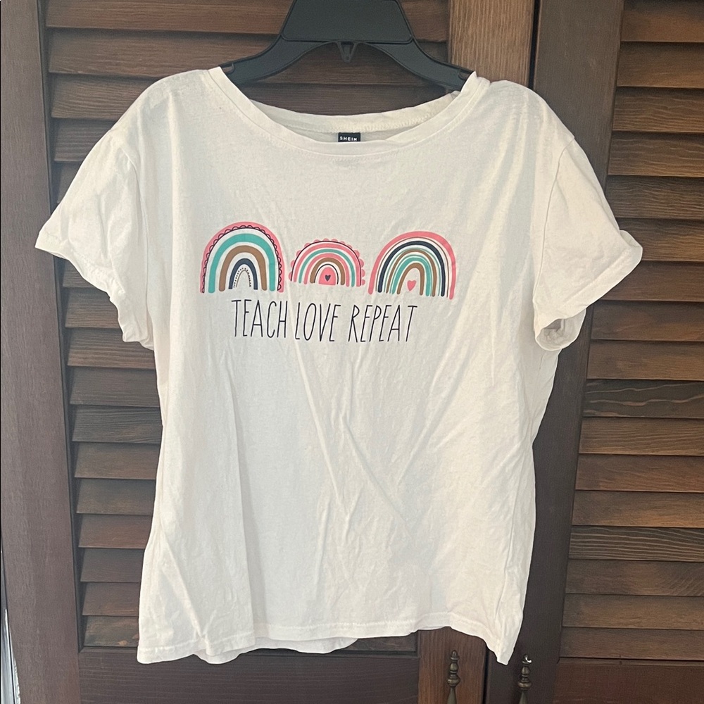 White 'Teach Love Repeat' Rainbow Tee